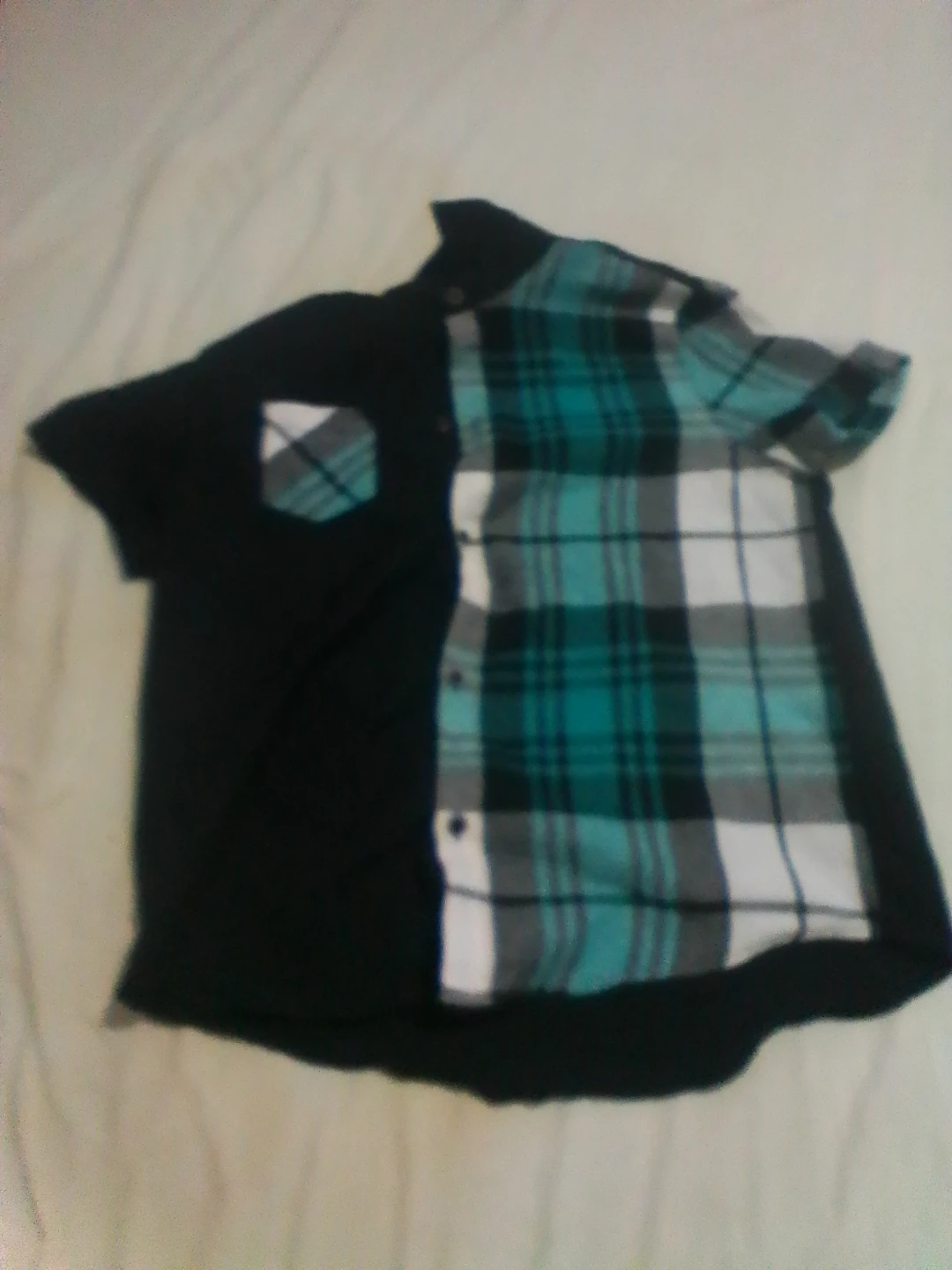 Black and Plaid Short Sleeve Shirt