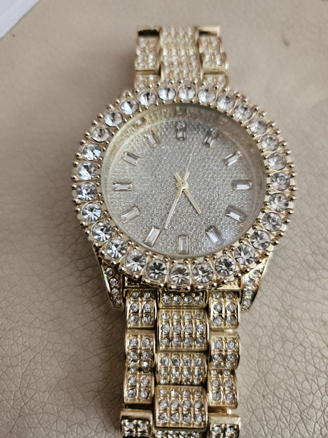 Gold Tone Watch with Rhinestone Bezel and Band - photo 3