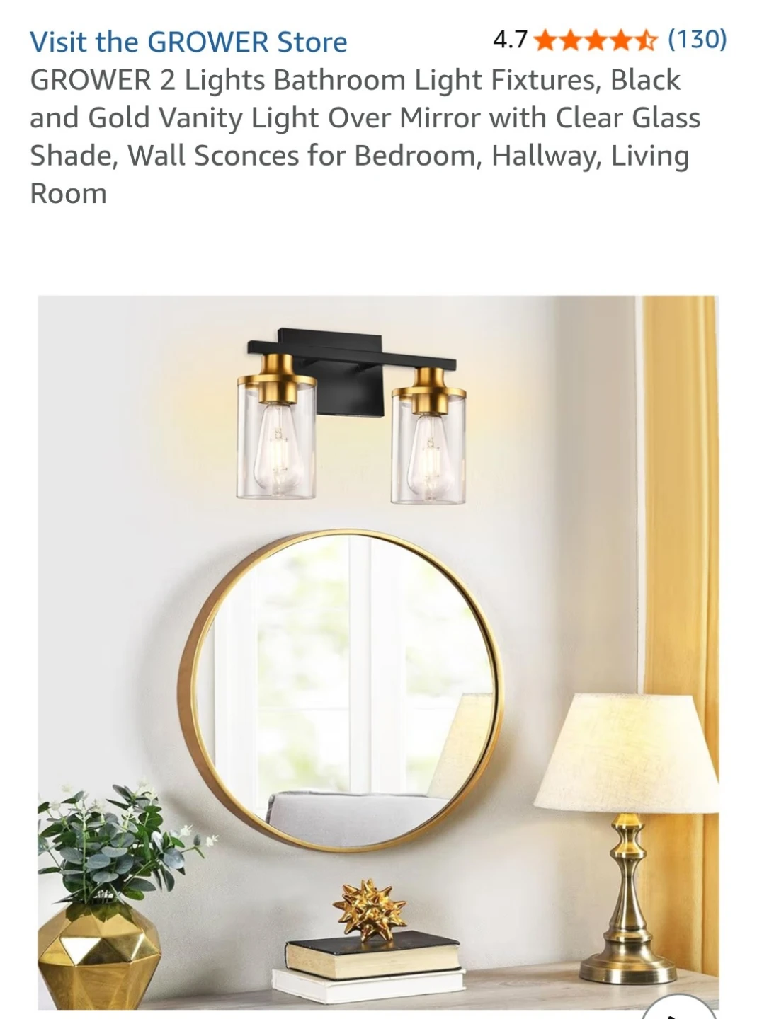 GROWER 2-Light Vanity Light Fixture - Black & Gold
