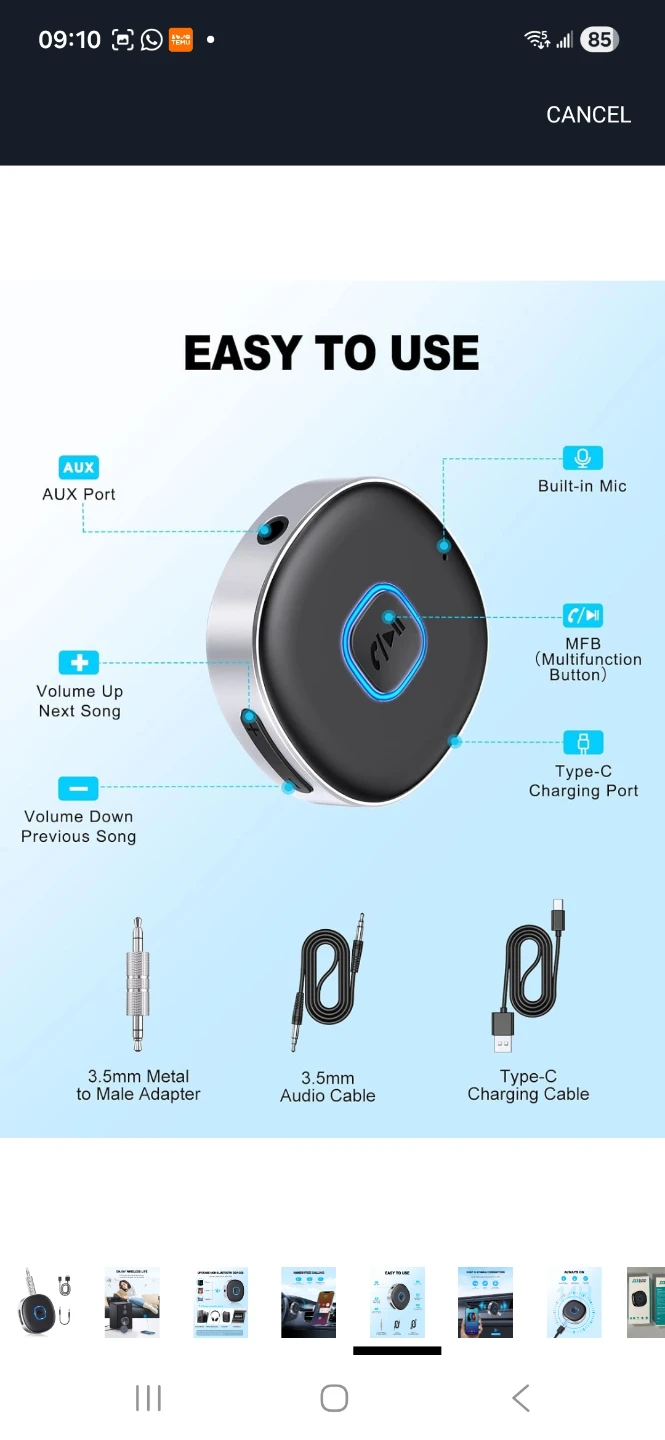 Dual Bluetooth and 3.5mm AUX Wireless Receiver Music Streaming - photo 5
