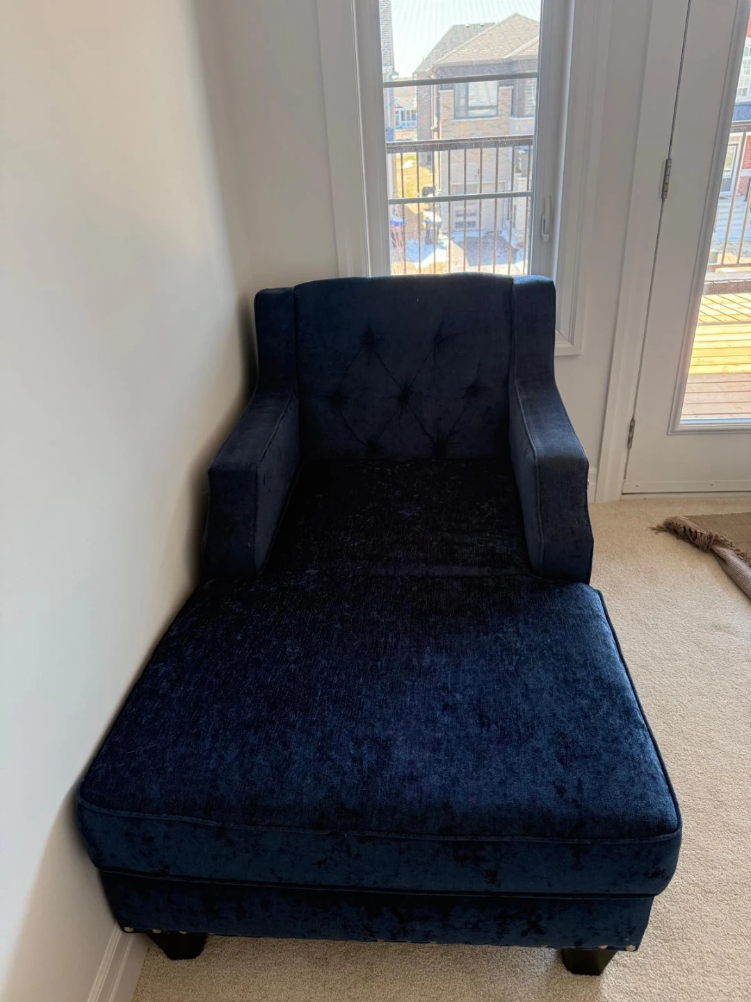 Navy Blue Velvet Chaise Lounge