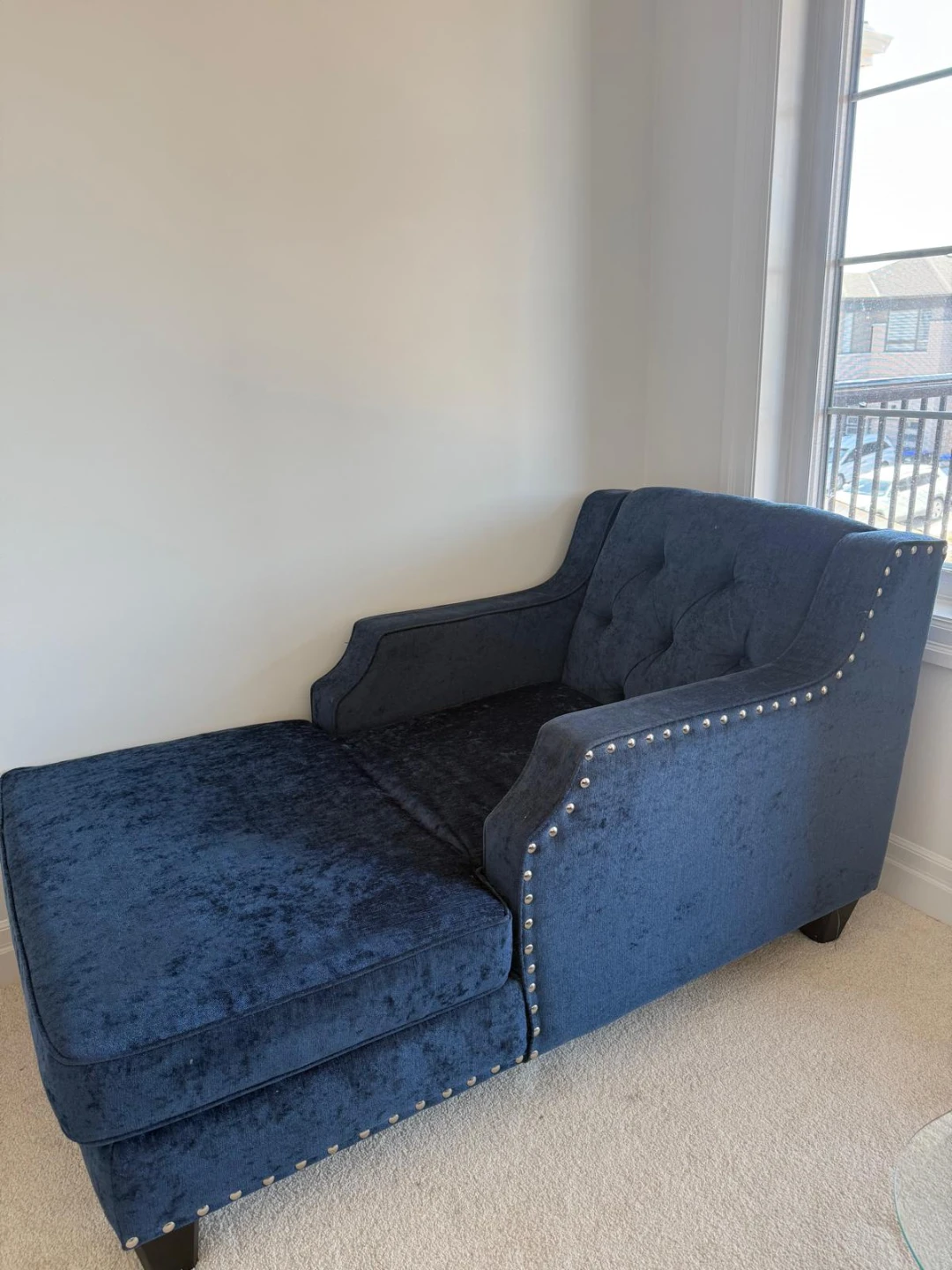 Navy Blue Velvet Chaise Lounge - photo 2