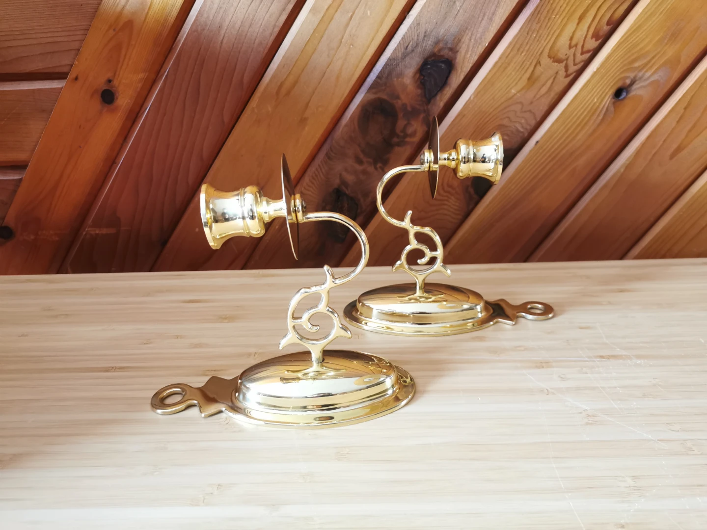 Vintage Brass Wall Sconce Candle Holders Set of 2 - photo 2