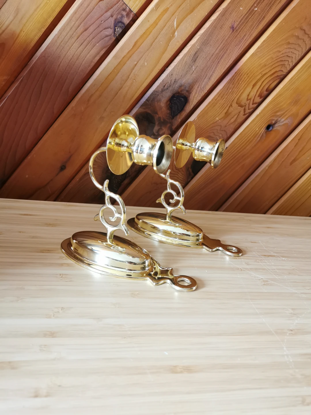 Vintage Brass Wall Sconce Candle Holders Set of 2 - photo 5