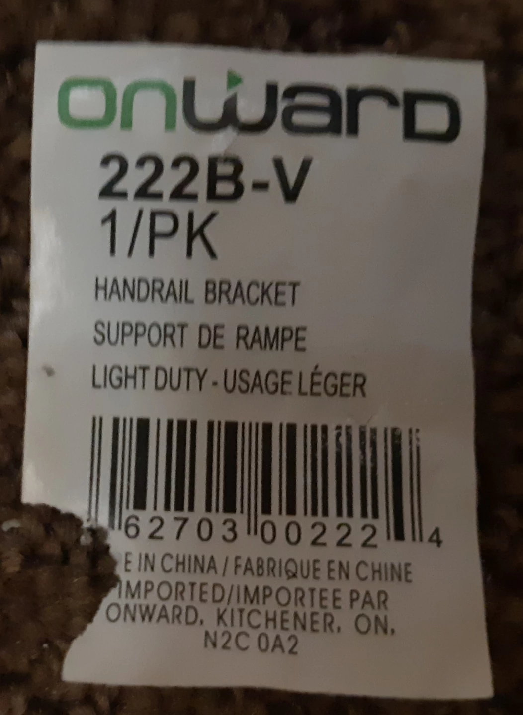 Onward Handrail Bracket 222B-V 1/PK - photo 2