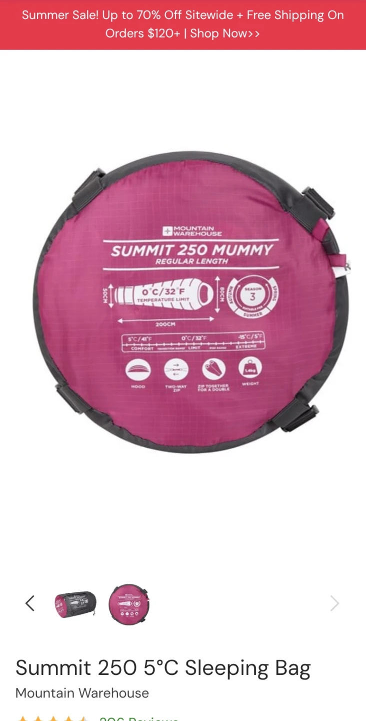 Mountain Warehouse Summit 250 Mummy Sleeping Bag - Regular - photo 2