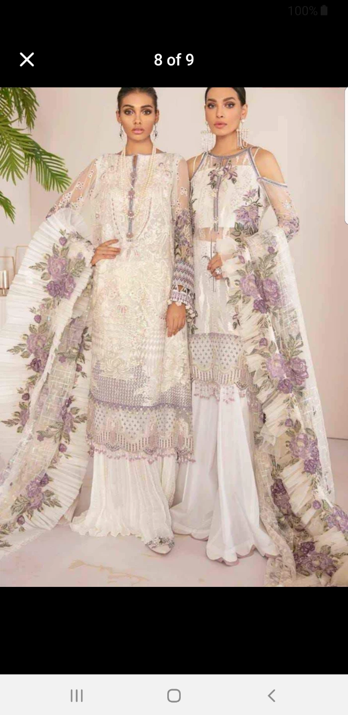 White & Purple Floral Embroidered Lawn Dress from Baroque