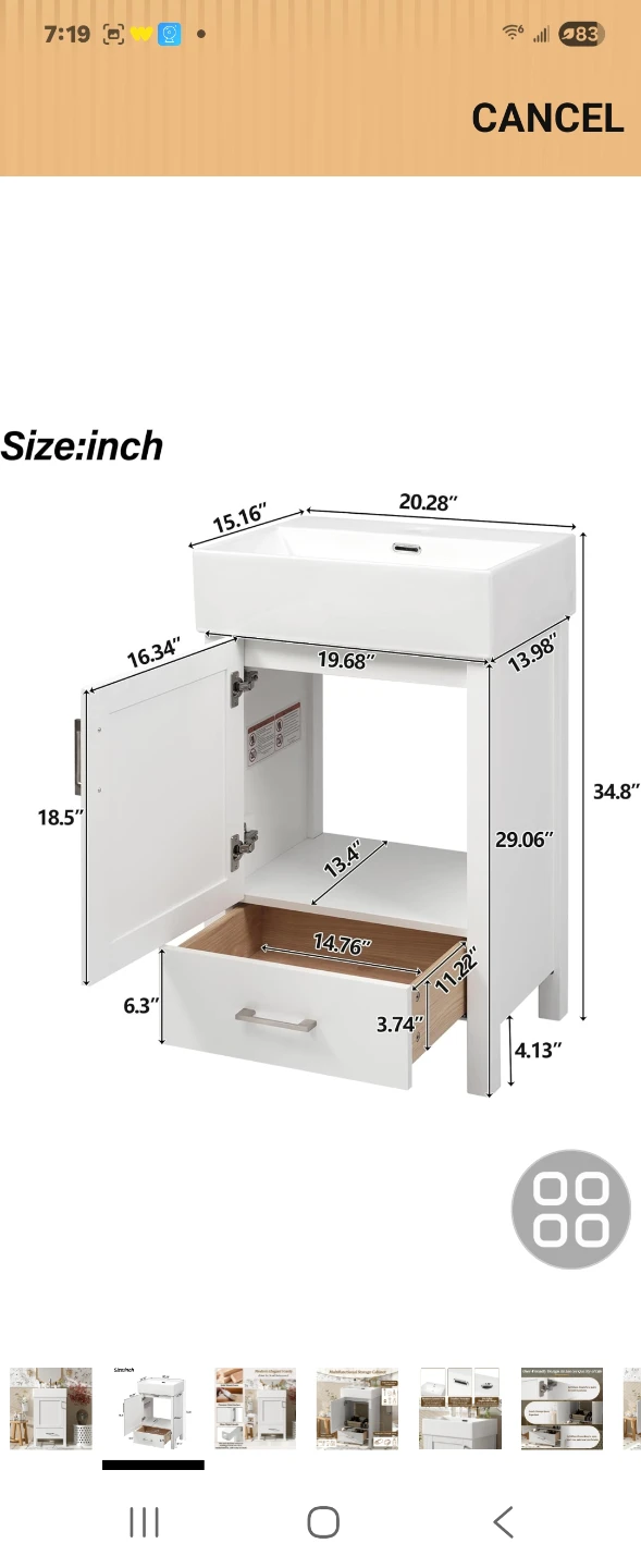 White Bathroom Vanity with Drawer and Cabinet - photo 2
