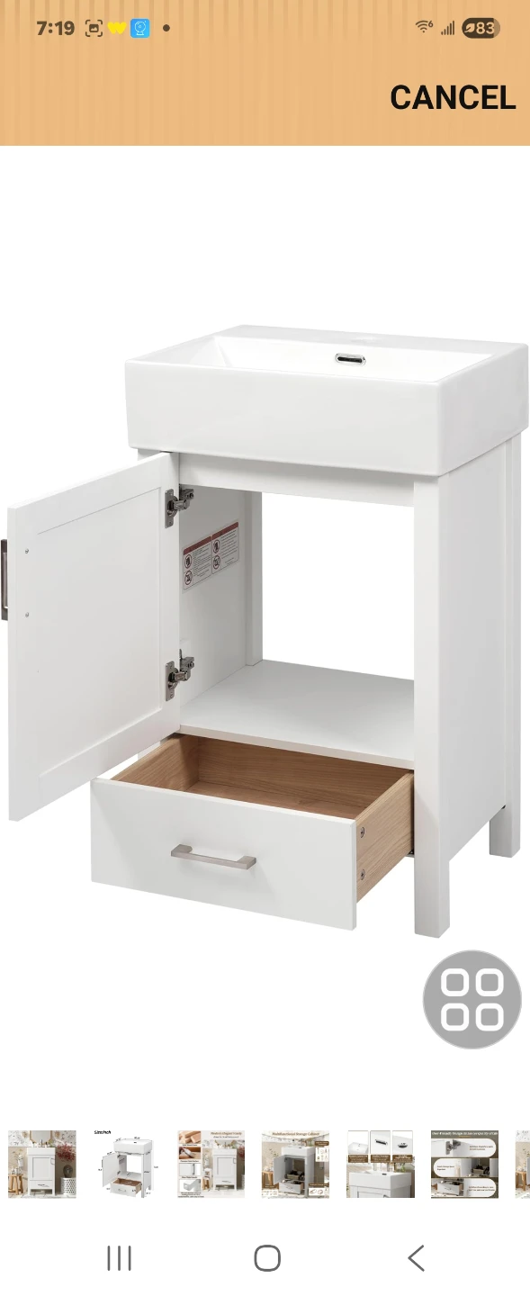 White Bathroom Vanity with Drawer and Cabinet - photo 3