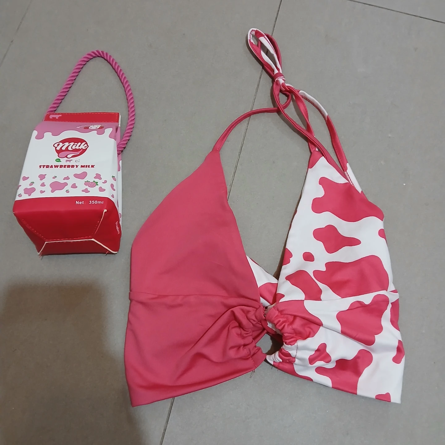 Strawberry Cow Print Halter Top & Milk Carton Bag