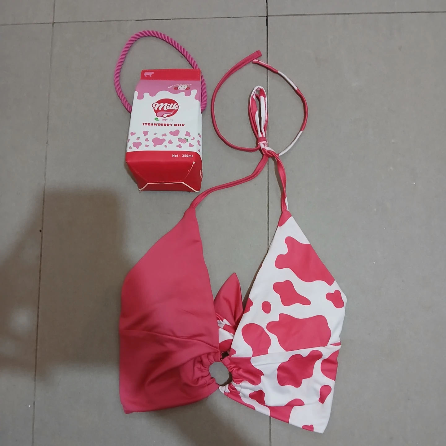 Strawberry Cow Print Halter Top & Milk Carton Bag - photo 4