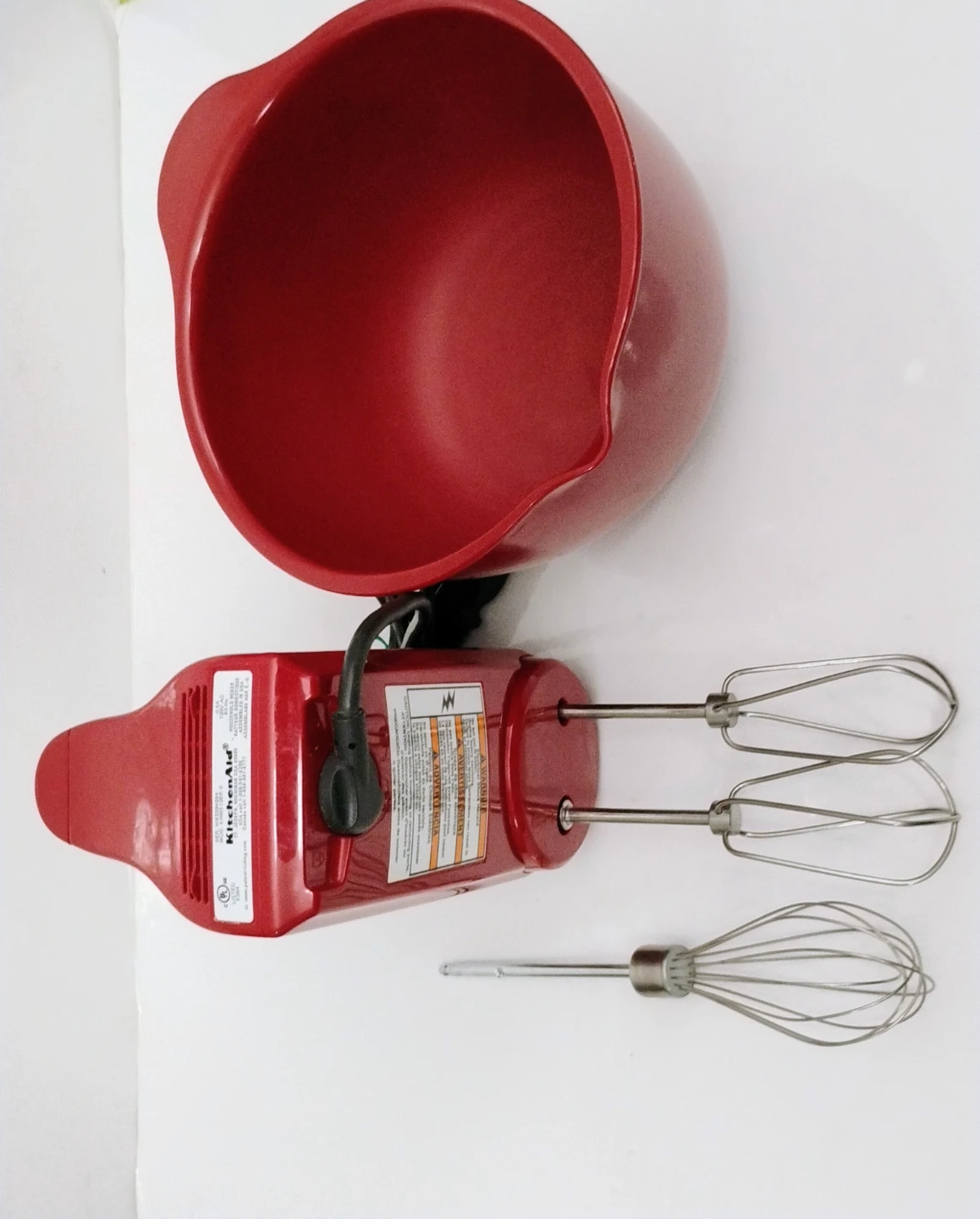 KitchenAid Red Hand Mixer with Bowl and Attachments use - photo 2