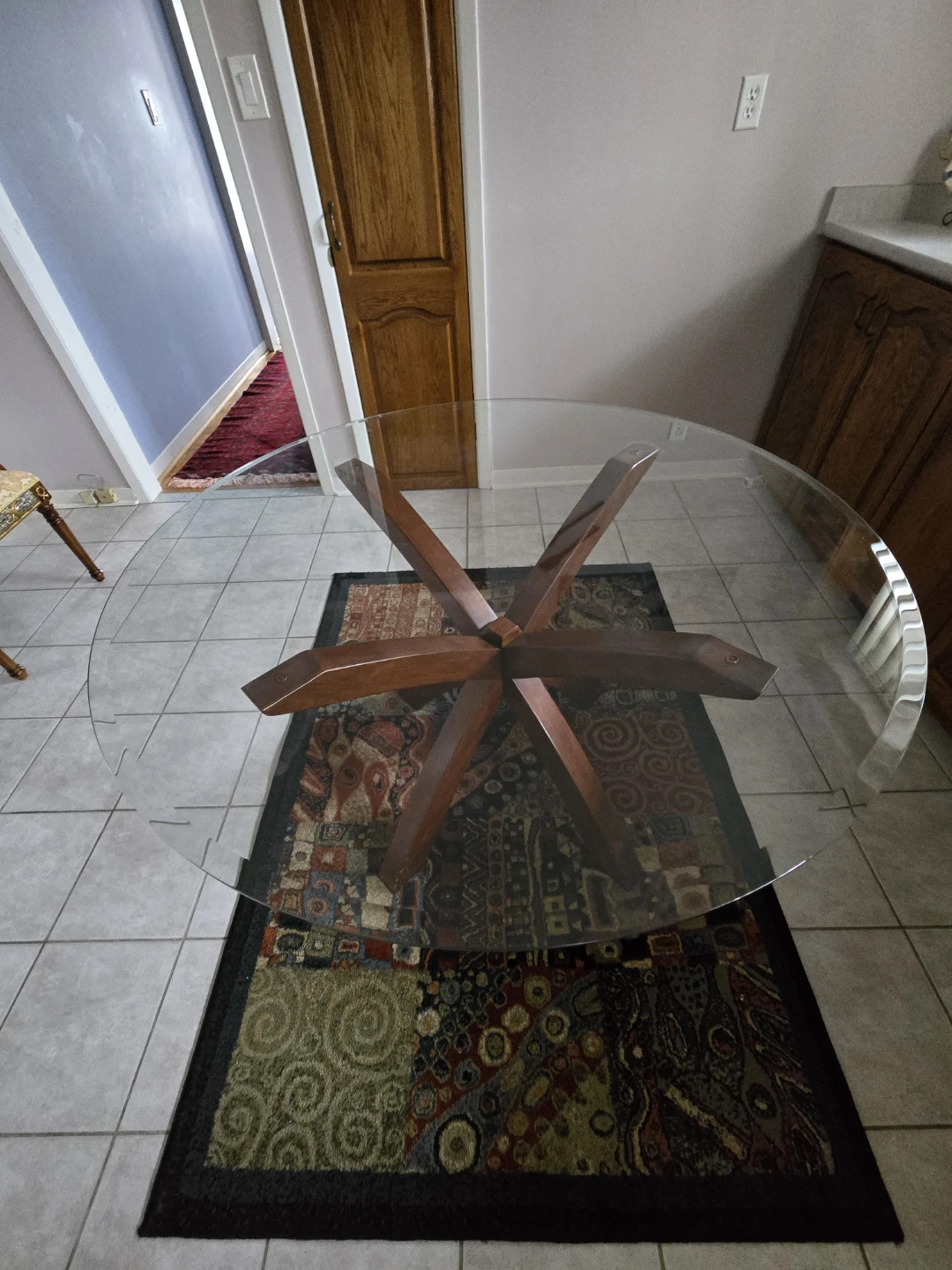 Glass Top Dining Table with Wooden Base