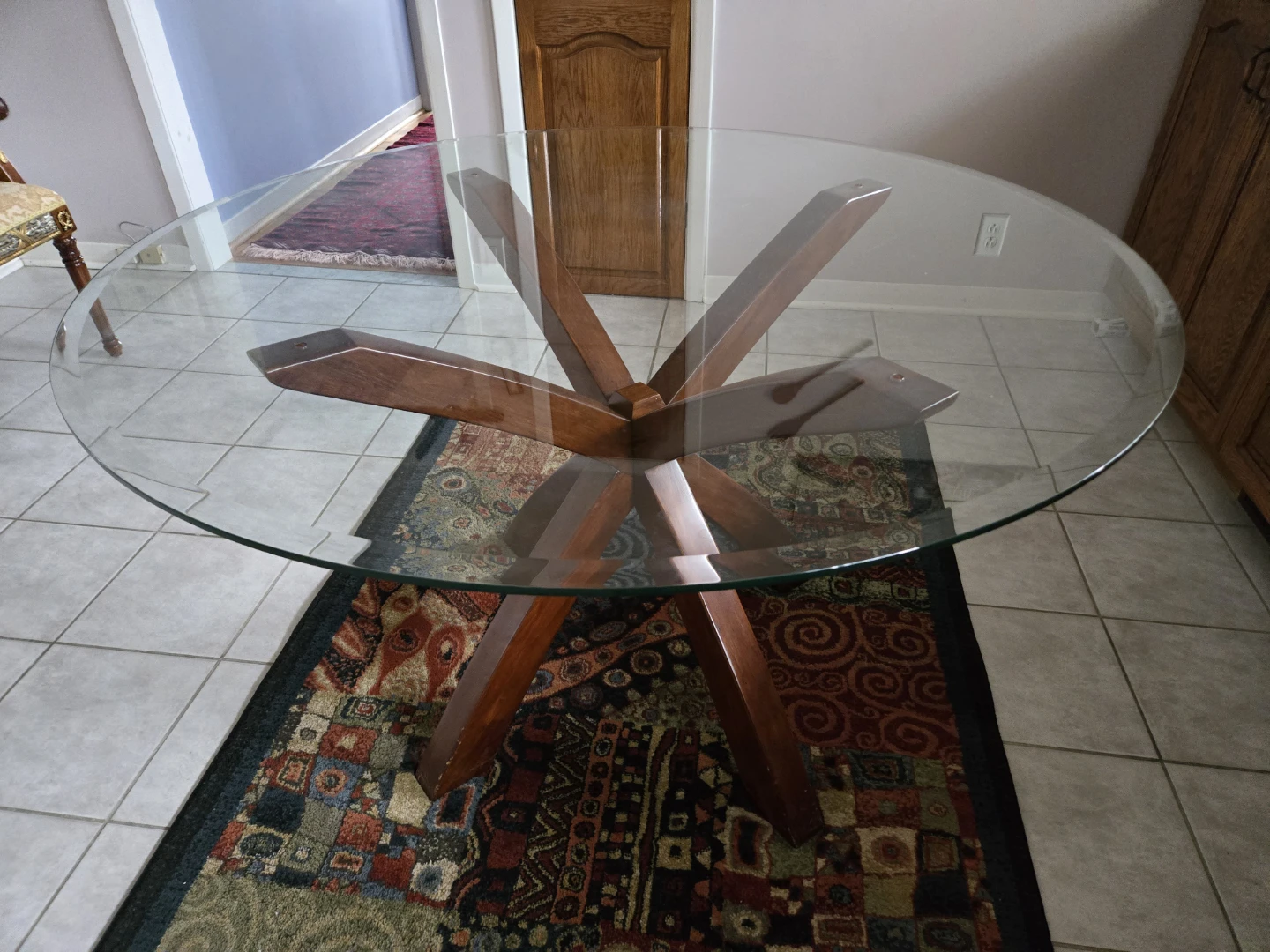 Glass Top Dining Table with Wooden Base - photo 2