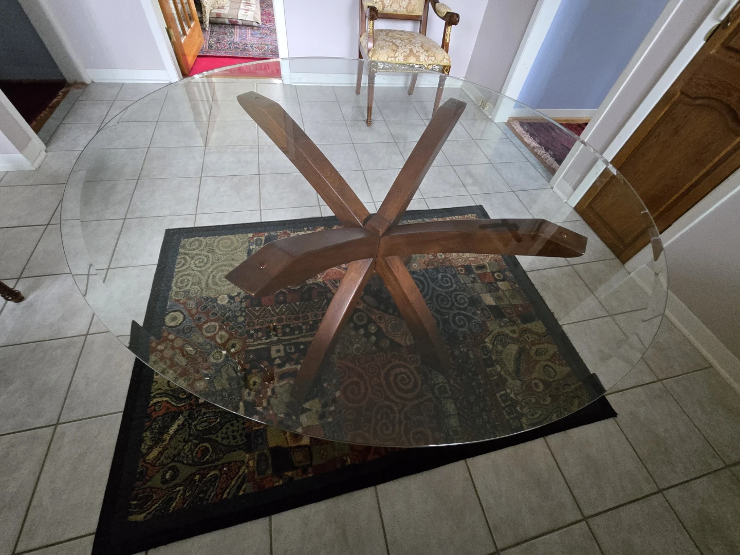 Glass Top Dining Table with Wooden Base - photo 3