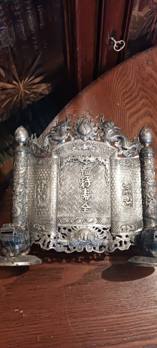 Antique Asian Carved Silver Dragon Temple Decor