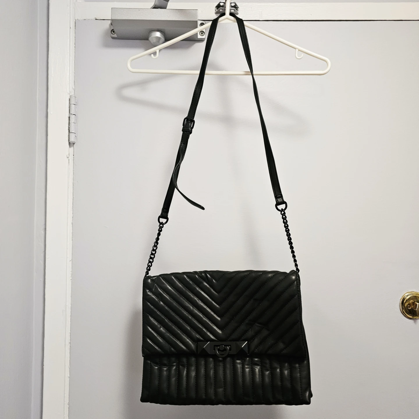 Black Quilted Shoulder Bag with Chain Strap