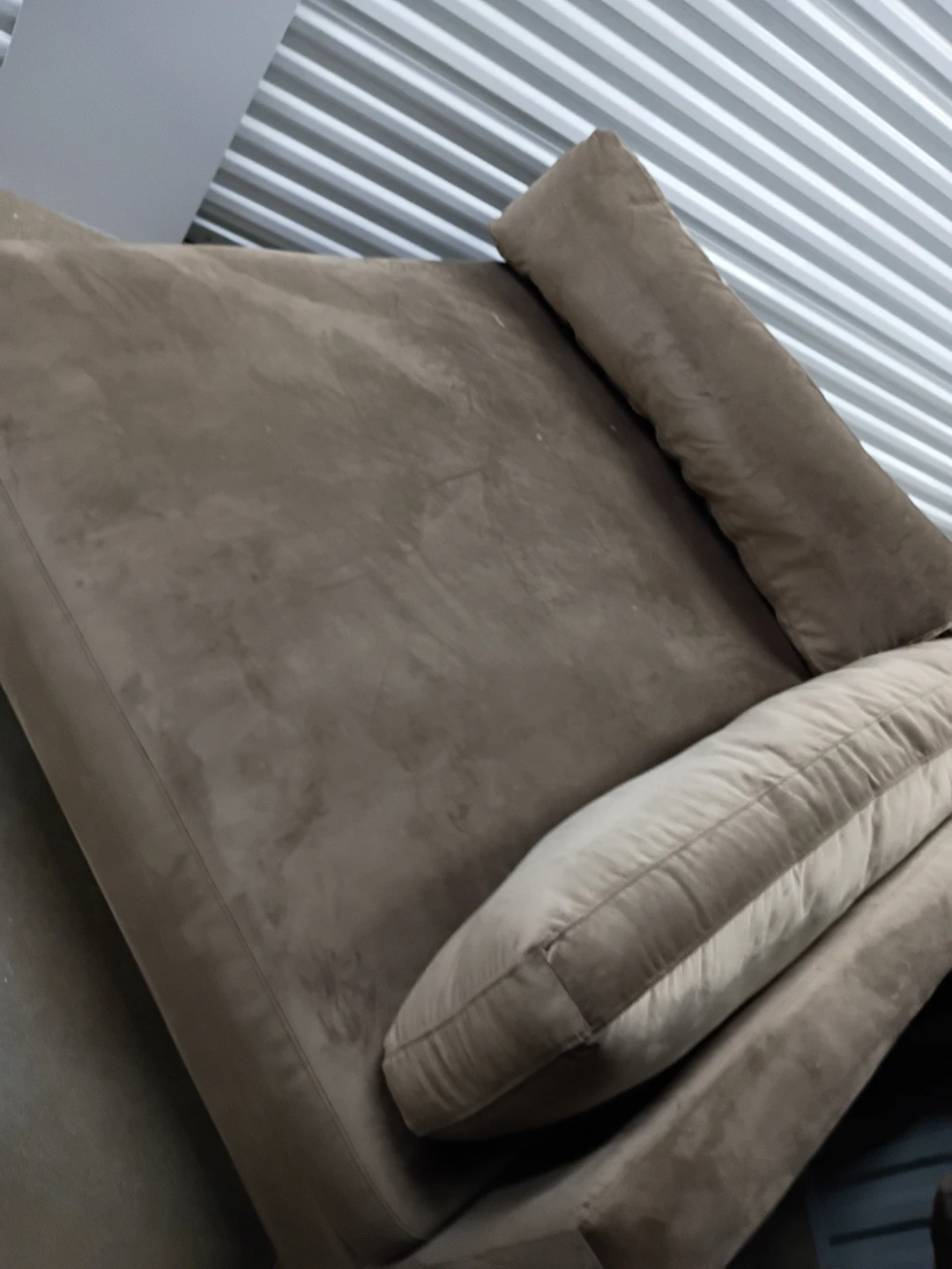 Taupe Suede Chaise Lounge with Pillows $275 - photo 5