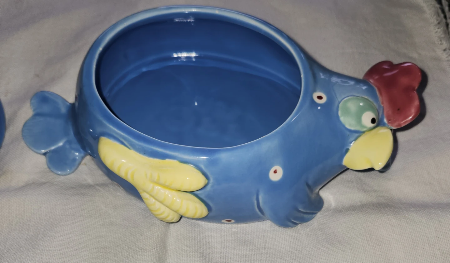 Ceramic Blue Chicken Trinket Dish with Lid - 1985 - photo 3