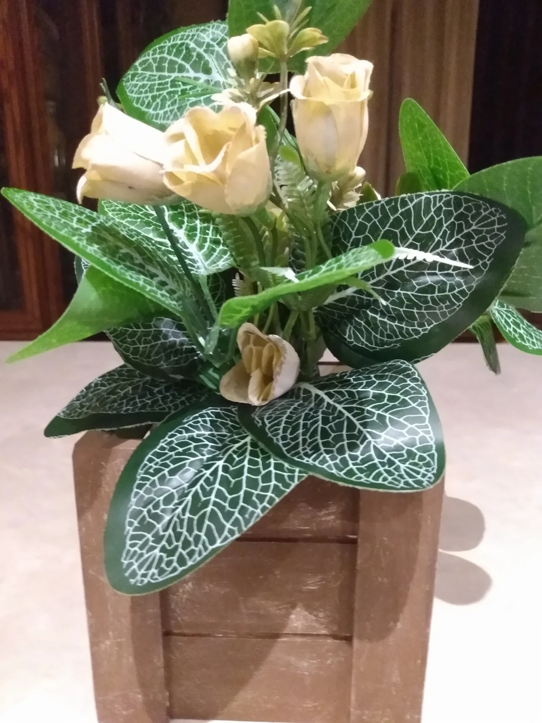 Realistic Flower Arrangement in Wooden 5x5" Planter Box - photo 2
