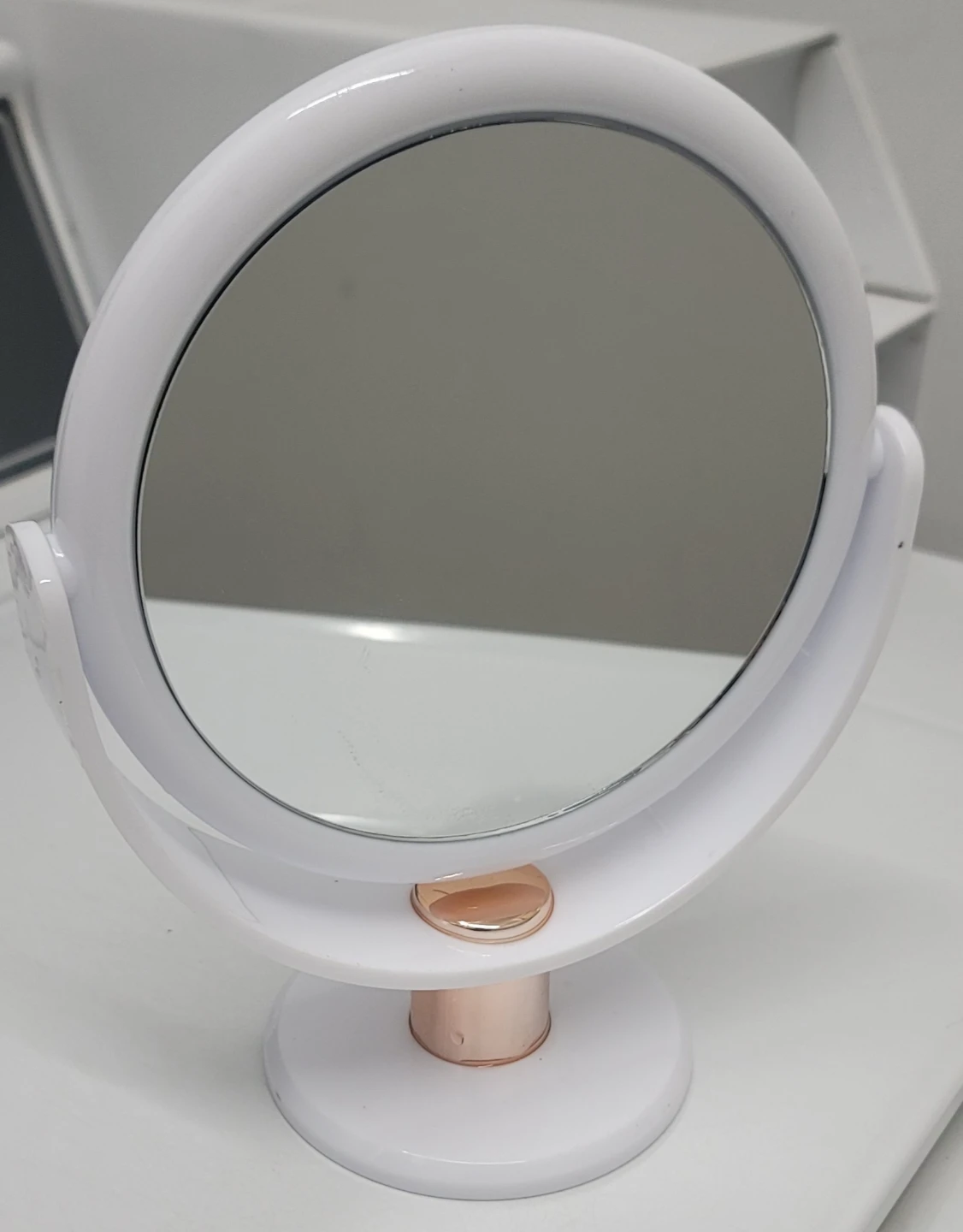 White Vanity Mirror with Rose Gold Accents