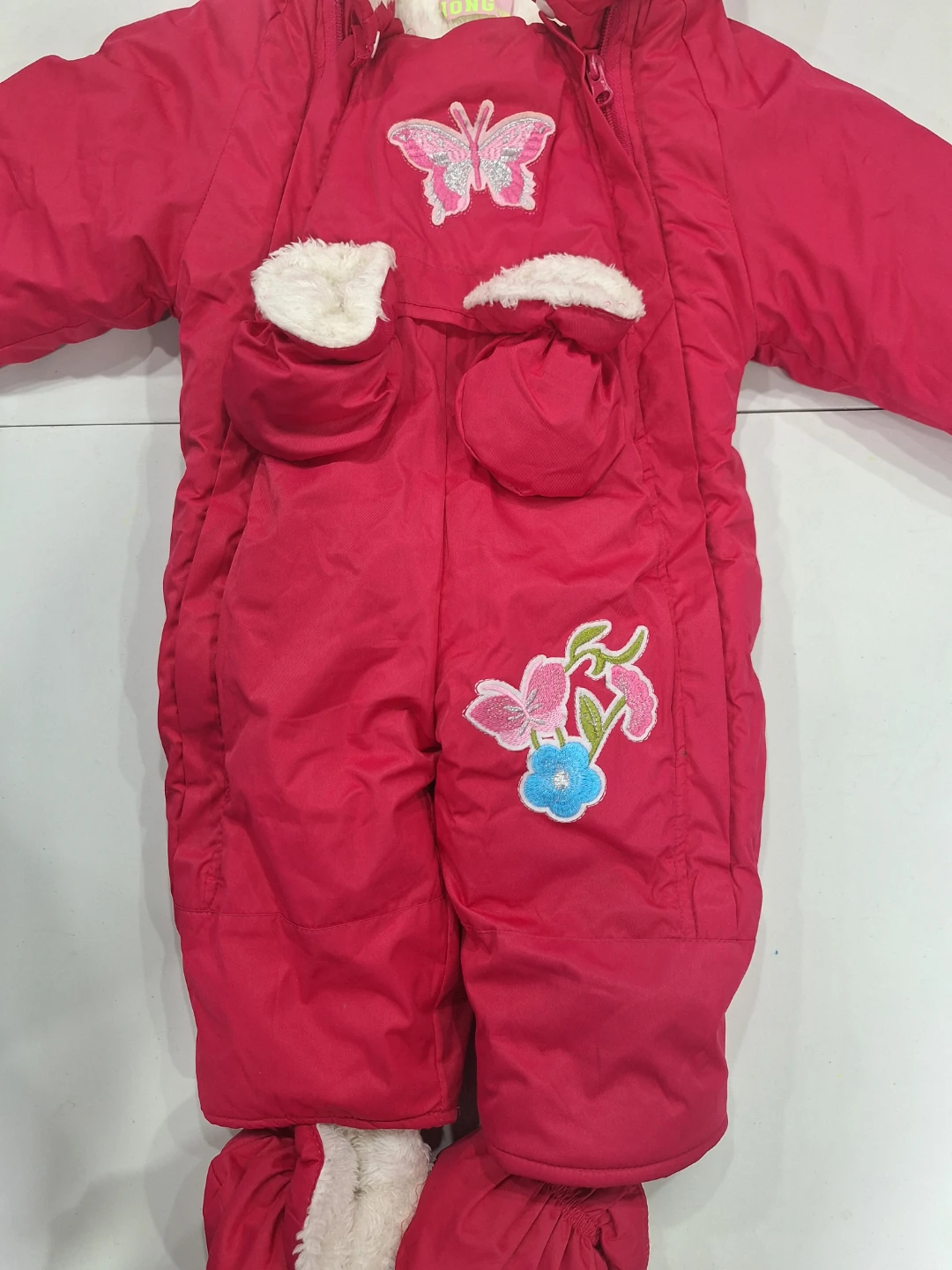 Girls Pink Snowsuit with Butterfly Embroidery - photo 4