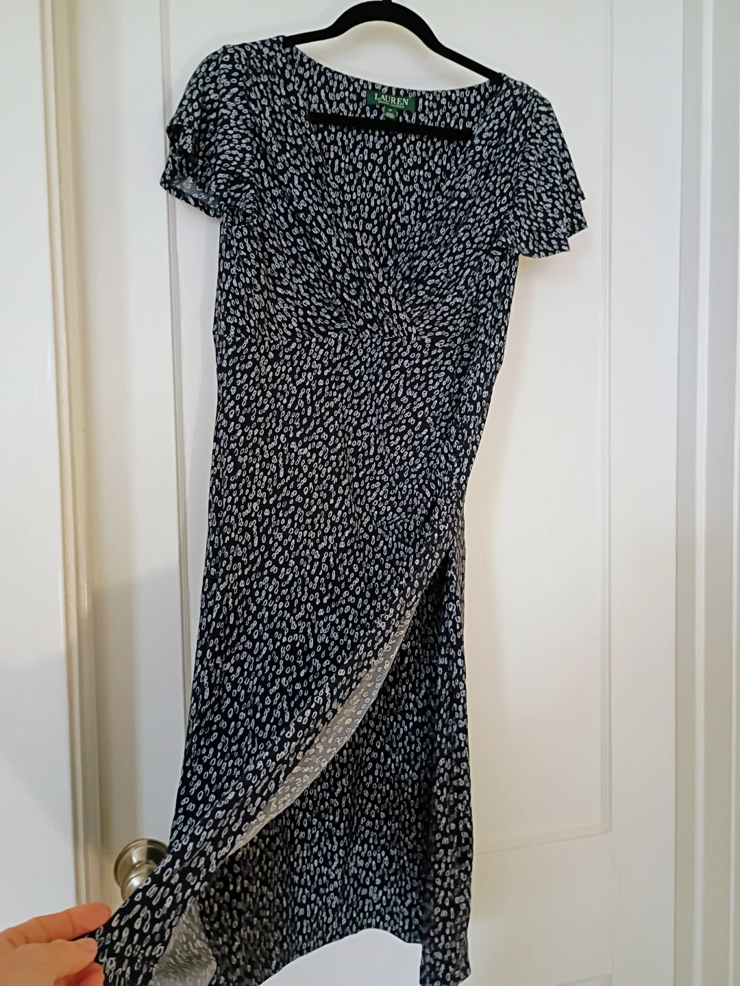 Ralph Lauren Women's Navy & White Print Ruched Dress Size 12 - photo 2