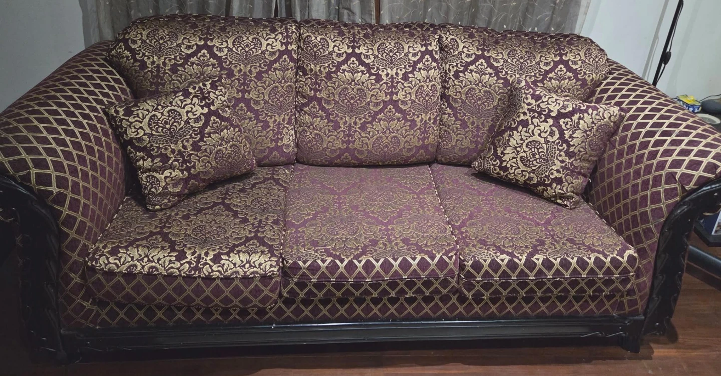 Purple and Gold Damask Sofa