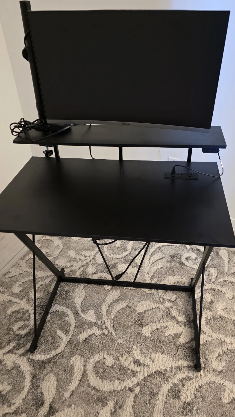 MOVING SALE- Modern Computer Desk w/ Shelf & Built-in Power - photo 2