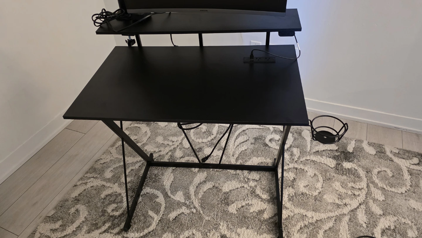 MOVING SALE- Modern Computer Desk w/ Shelf & Built-in Power - photo 3