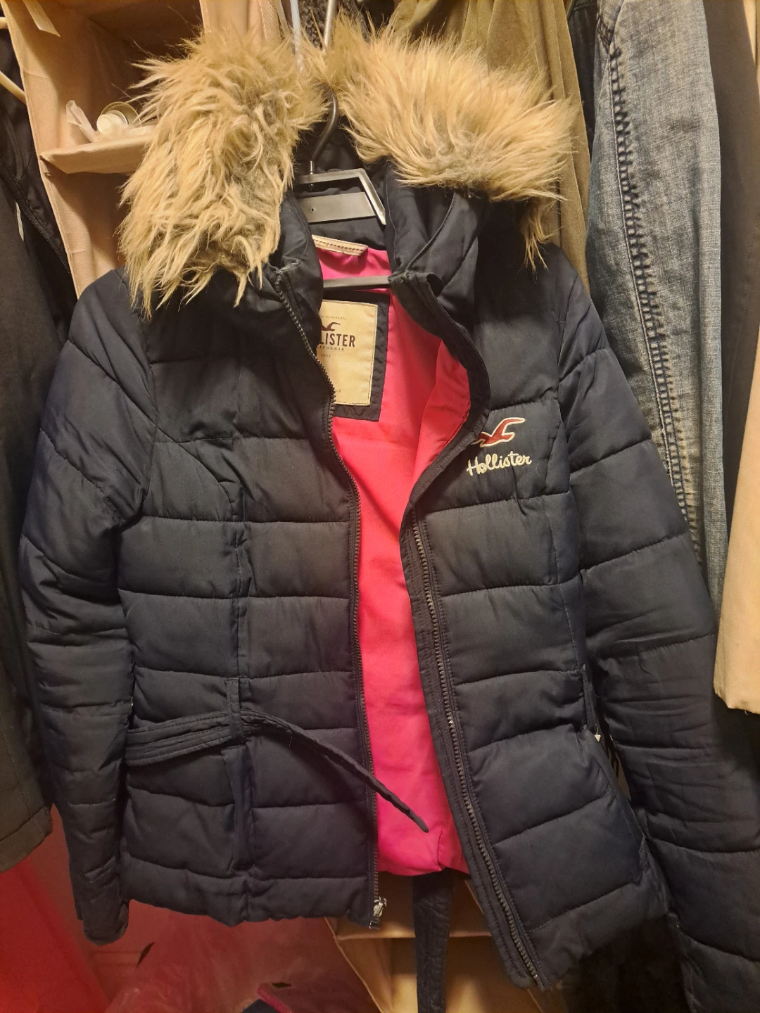 Hollister Puffer Jacket with Fur Hood - Navy