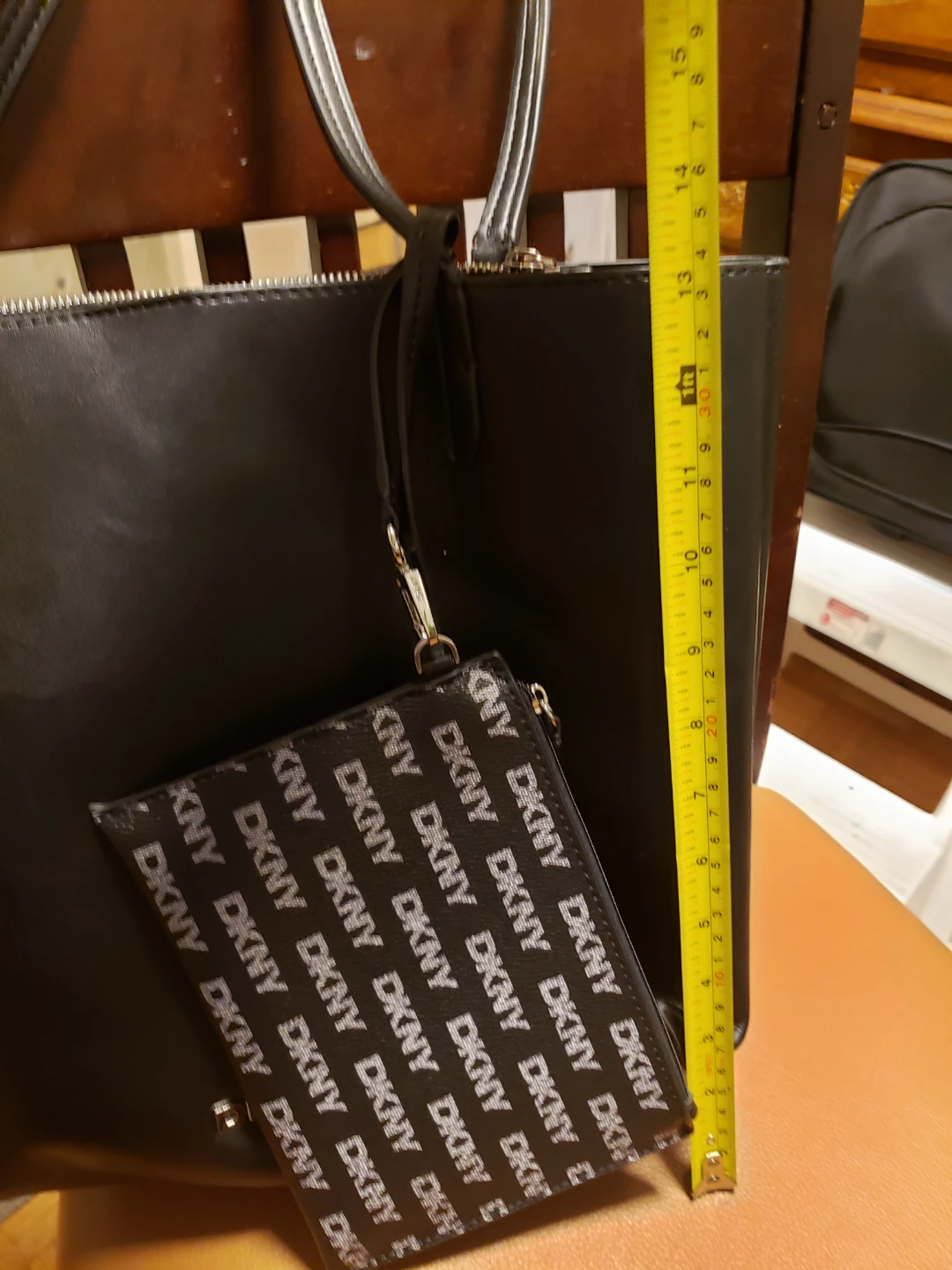 DKNY Black Leather Tote Bag with Matching Pouch - photo 4