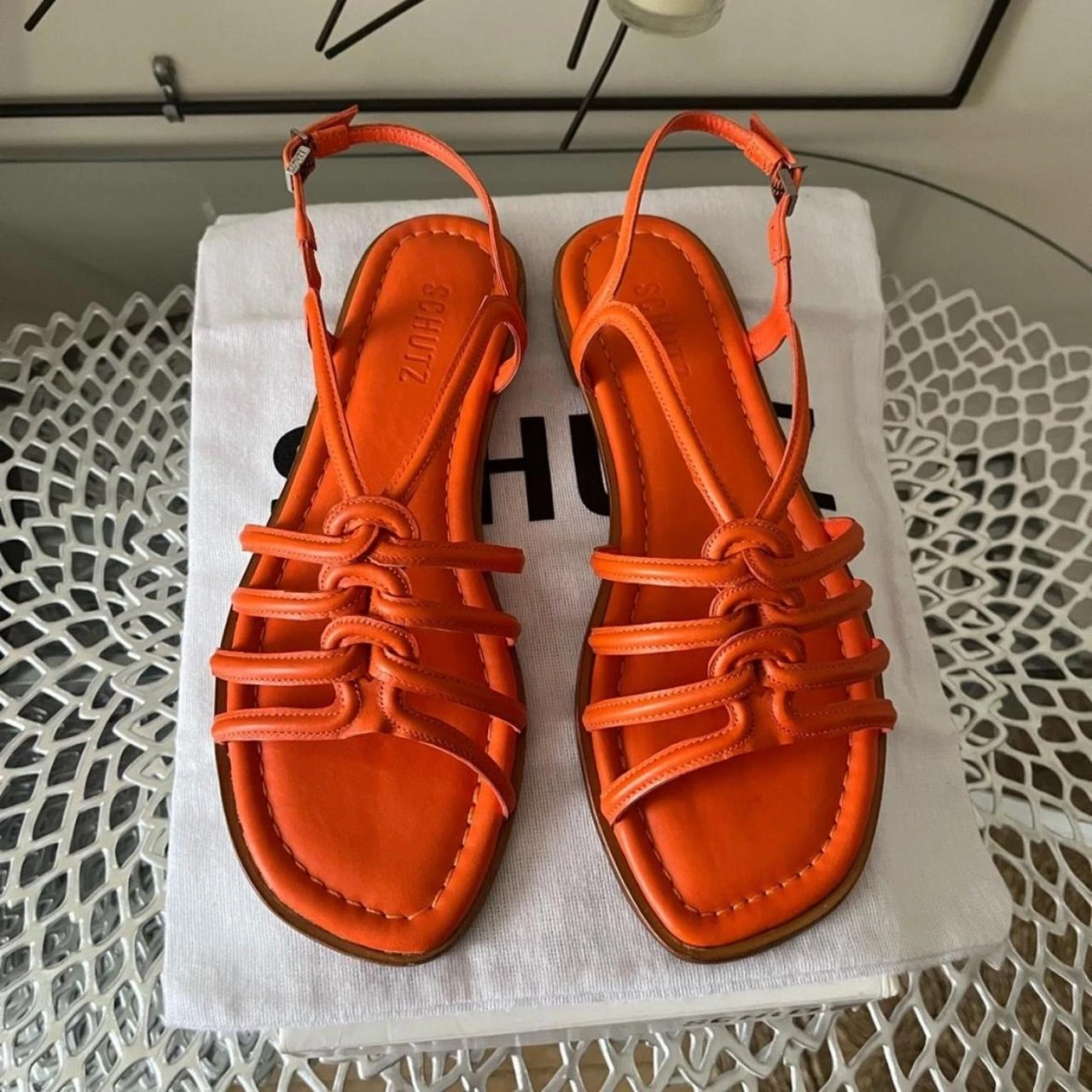 Schutz Orange Strappy Flat Sandals - photo 2