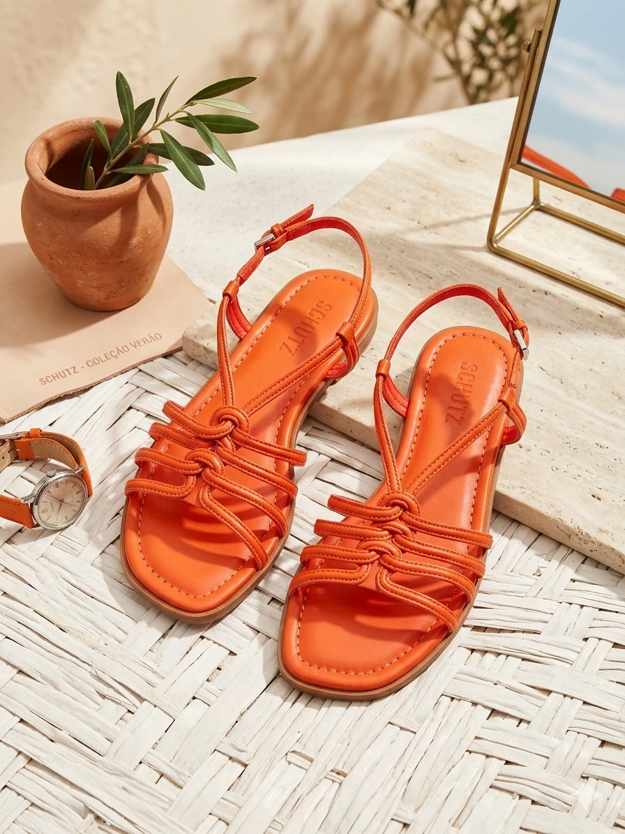 Schutz Orange Strappy Flat Sandals - photo 4