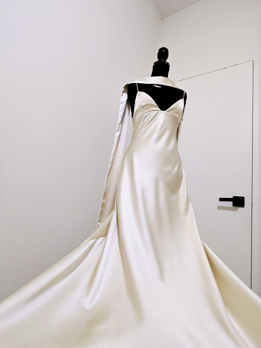 Cream Satin Maxi Dress with Cape Sleeves