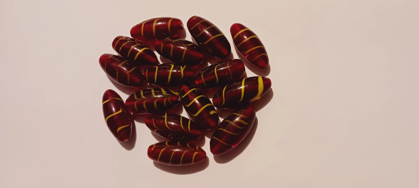 Italian Glass Beads Red Yellow Striped Oval Bead Craft Supplies - photo 3