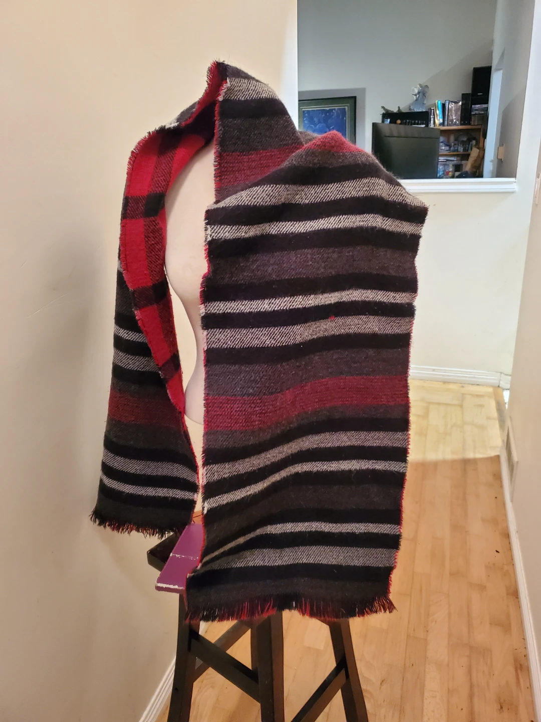 Reversible Plaid and Striped Scarf