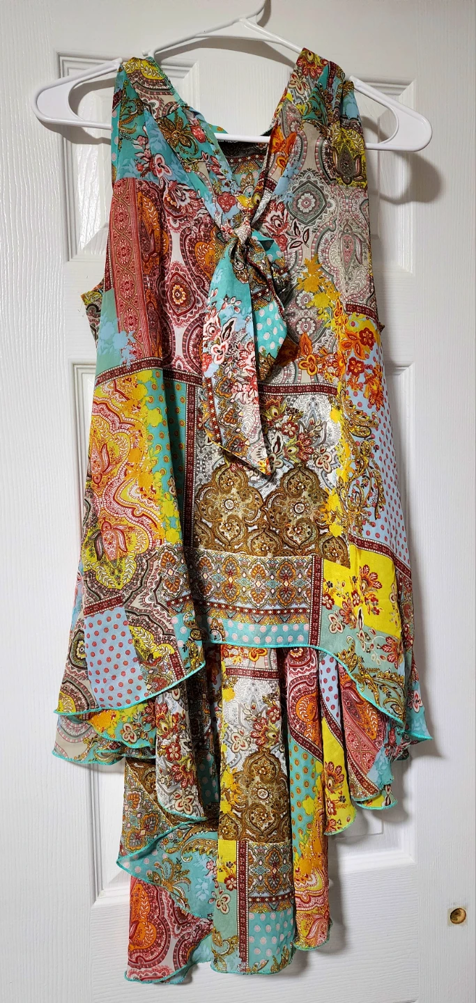 Cha Cha Vente Women's Boho Print Tie Neck Shirt