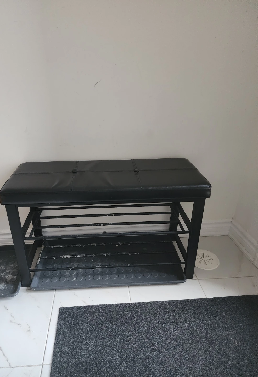 Black Faux Leather Shoe Bench with Storage