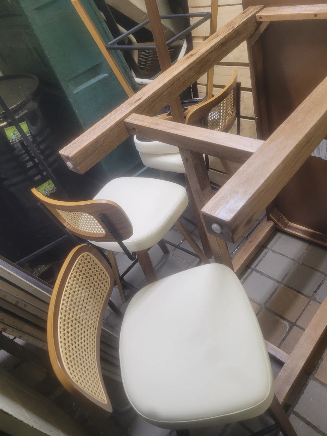 Set of 4 White Faux Leather Counter Stools with table - photo 2