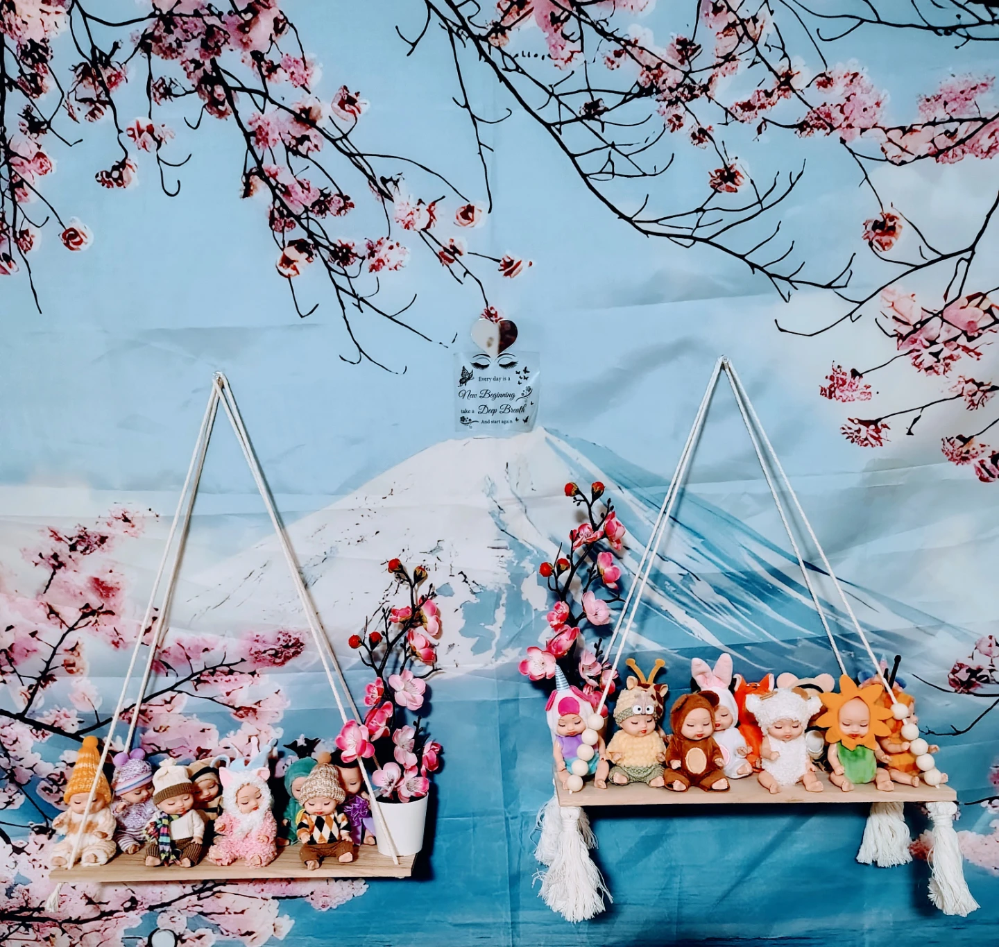 Hanging Shelves with Adorable Figurines - Set of 2