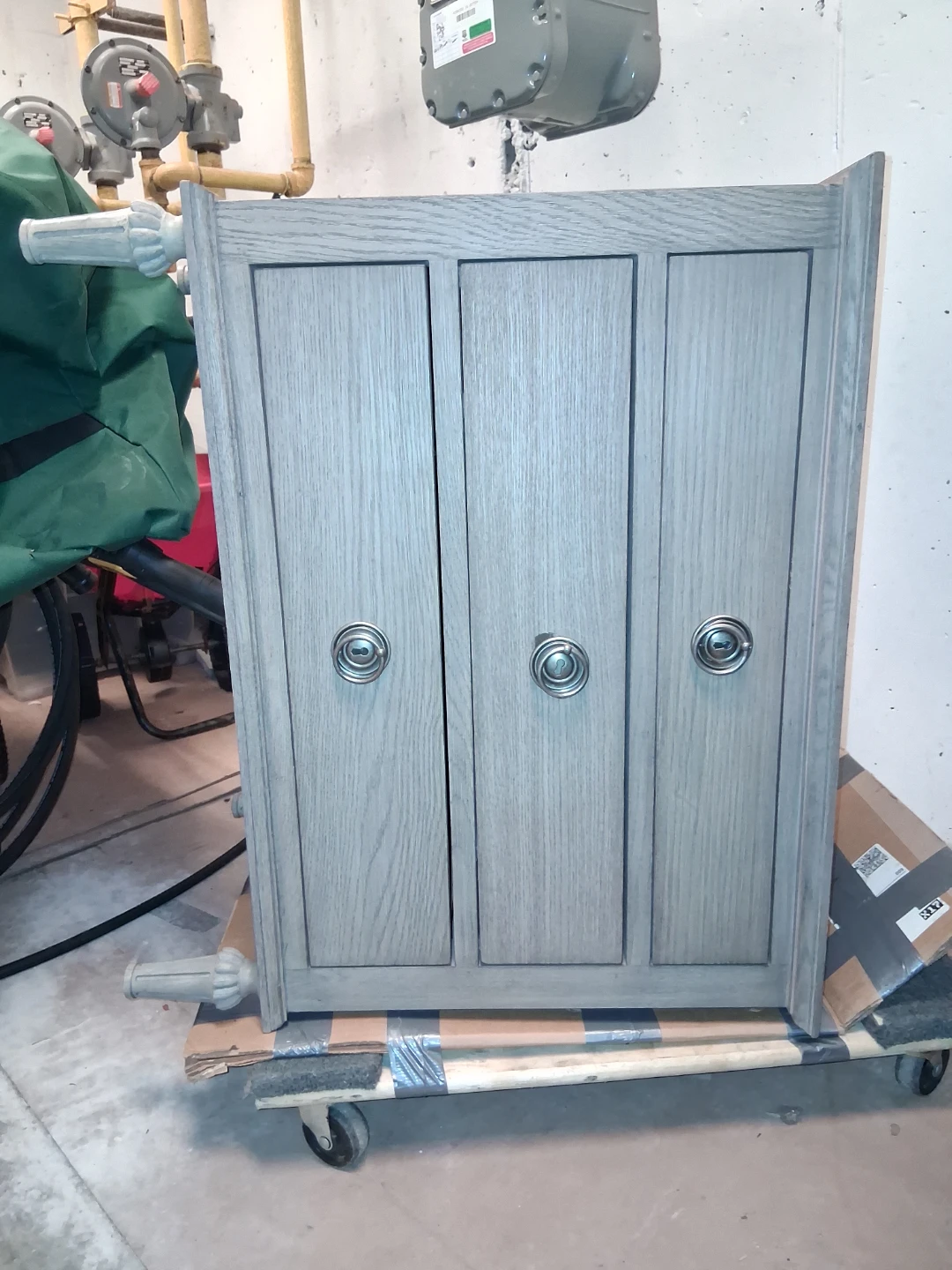 Gray 3-Door Cabinet with Silver Ring Pulls - photo 3