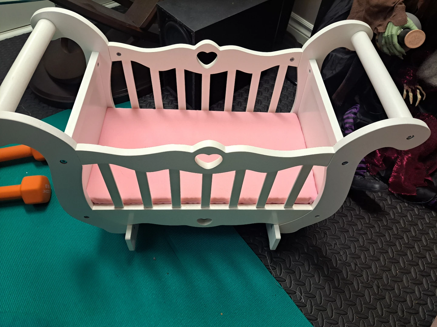 White Doll Cradle with Pink Mattress