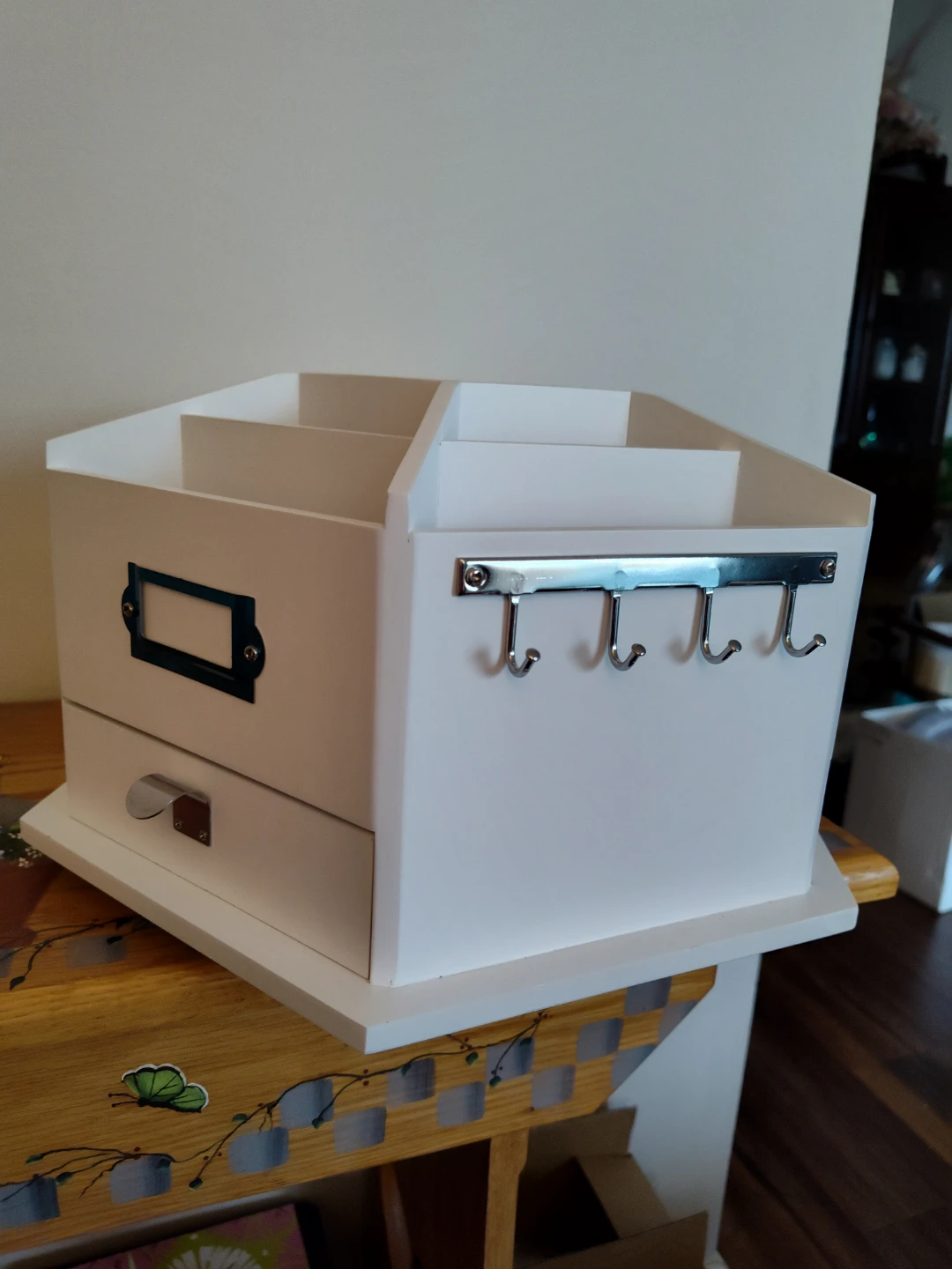 White Desk Organizer with Drawer and Hooks - photo 2