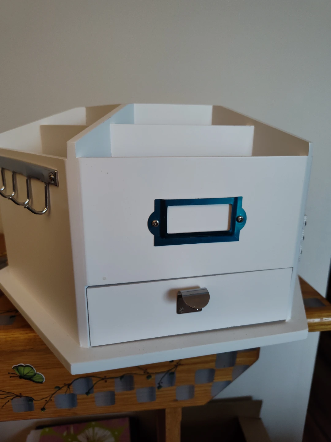 White Desk Organizer with Drawer and Hooks - photo 3