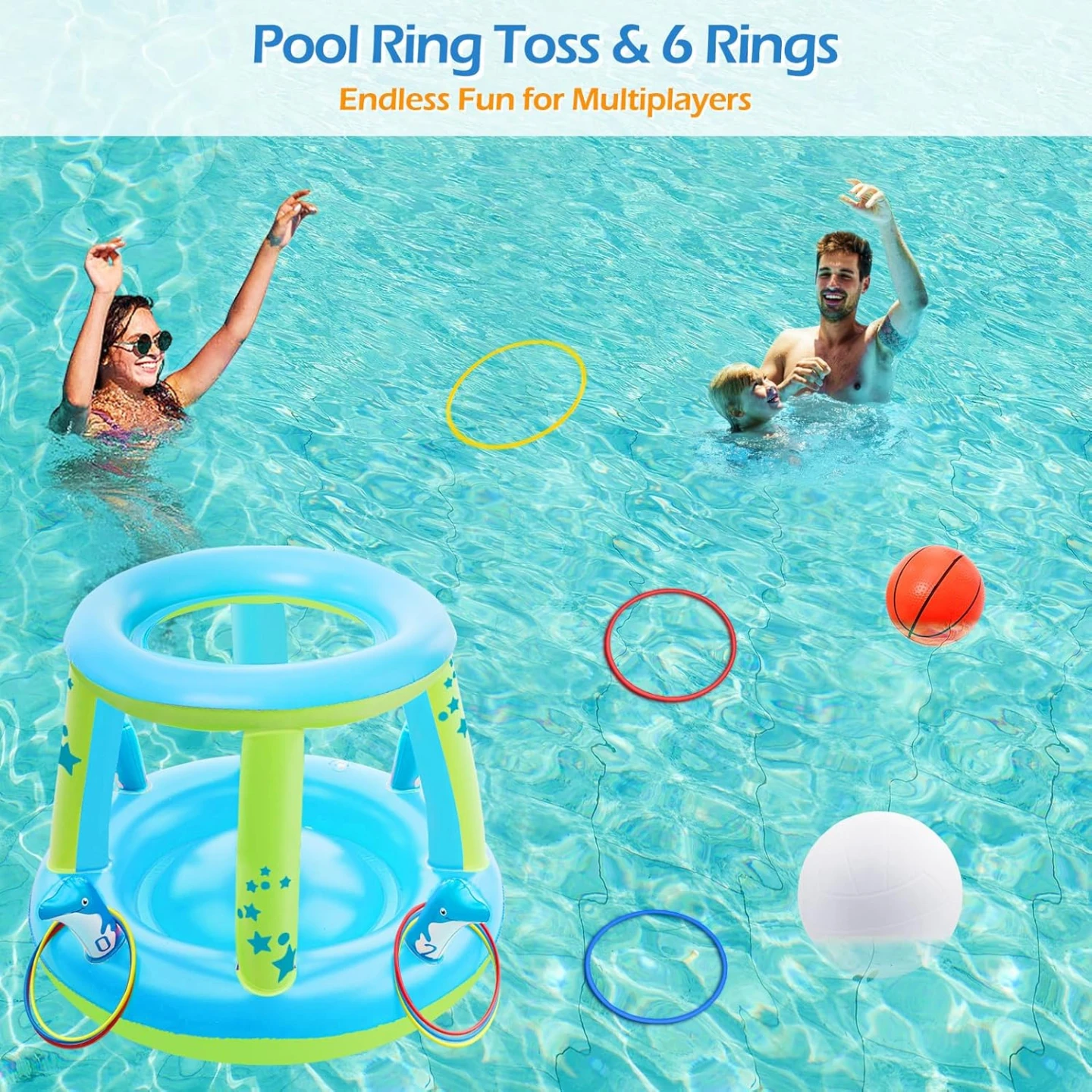 NEW 3 in 1 Pool Volleyball Net Basketball Hoop Ring Toss Game - photo 5