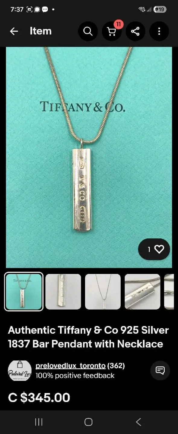 Tiffany & Co. 925 Silver 1837 Bar Pendant Necklace - photo 2