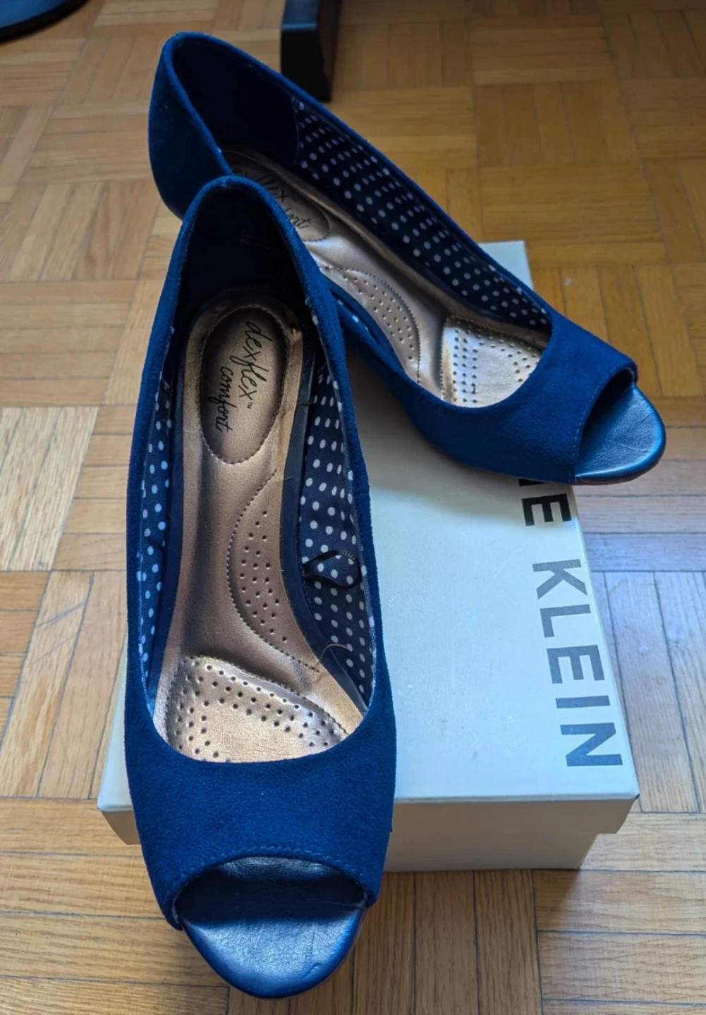 Navy Blue Peep-Toe Wedge Heels