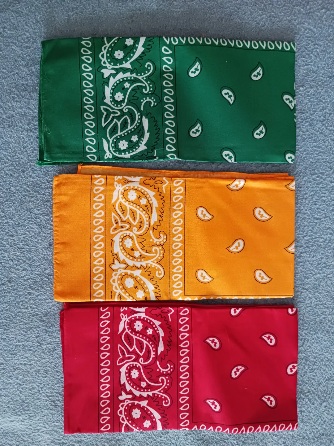 3 Bandanas - Green, Orange, Red