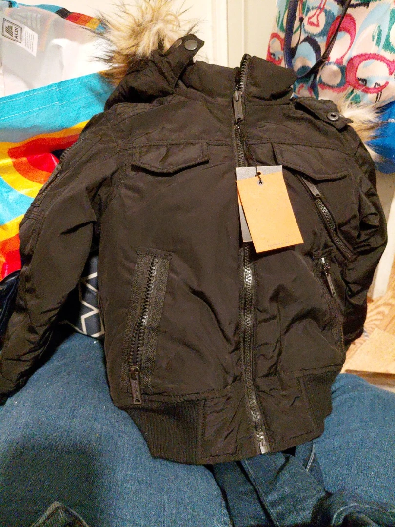 Black Puffer Jacket with Faux Fur Hood - photo 2